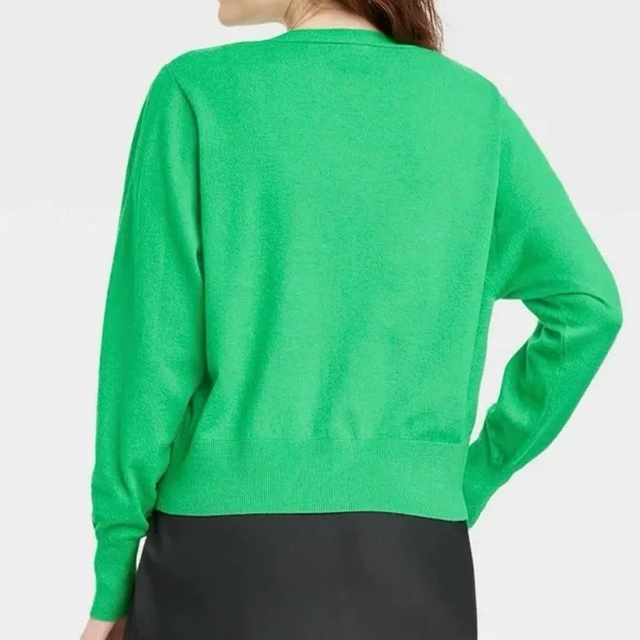 A New Day Women’s Medium Button Down Cardigan Sweater Bright Kelly Green V-Neck - Picture 2 of 13